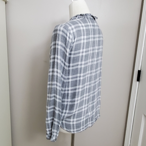 Anthropologie Cloth & Stone Plaid Ruffle Collar Top - Picture 4 of 13